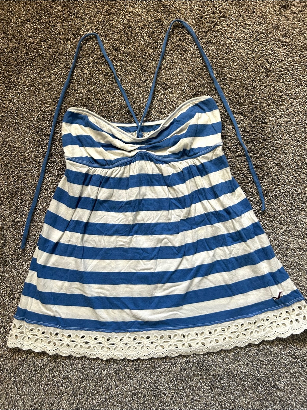 Y2k Hollister Babydoll Halter Top w Lace Trim